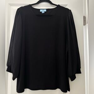 Two Pack CeCe Black + Green Blouses with Sheer Sleeves